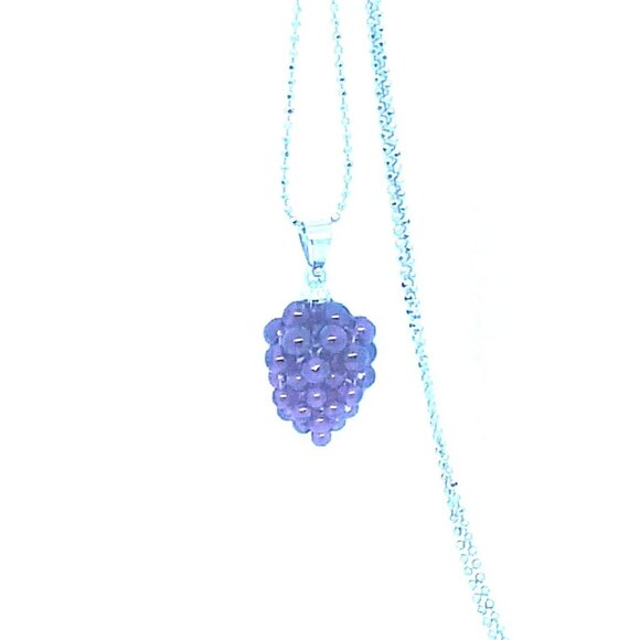 Necklace Purple Grape Cluster  1/2 " Bead 18"  Silver Chain - Picture 4 of 4